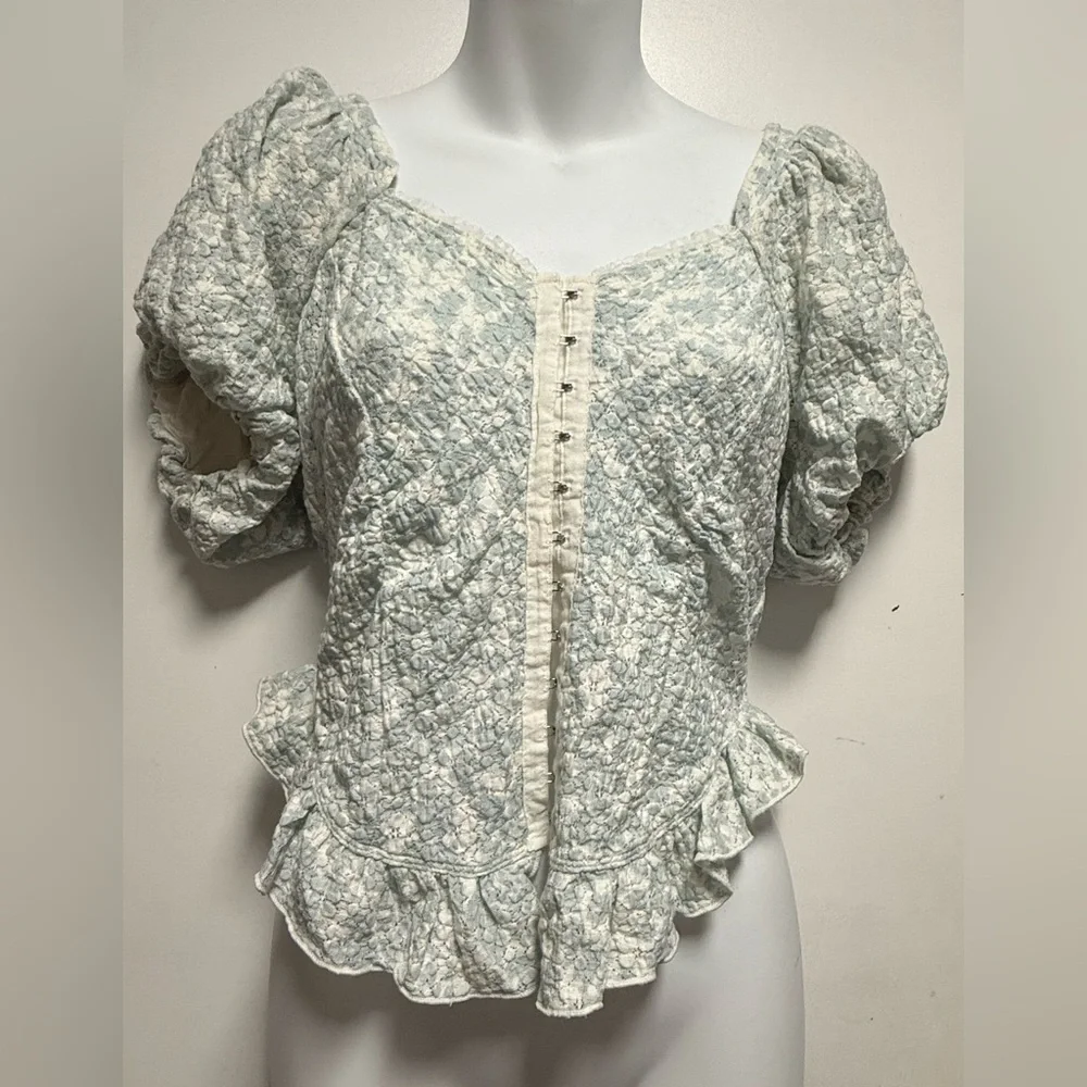 Free People White Puff Sleeve Fitted Blouse